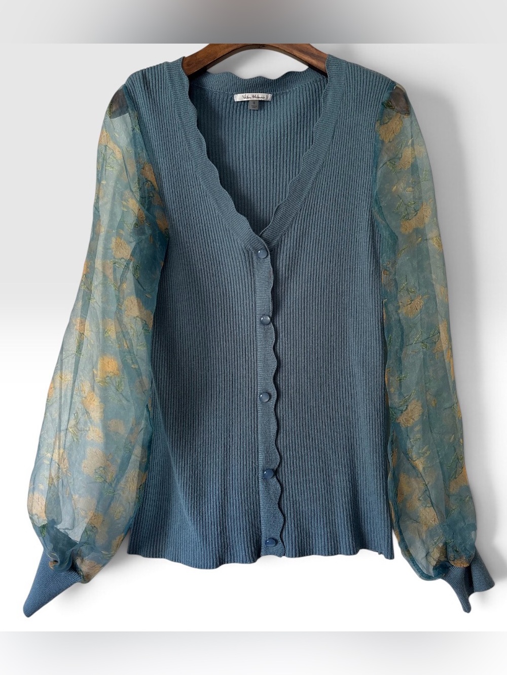 VILA MILANO Blue V-Neck Sweater with Sheer Sleeves